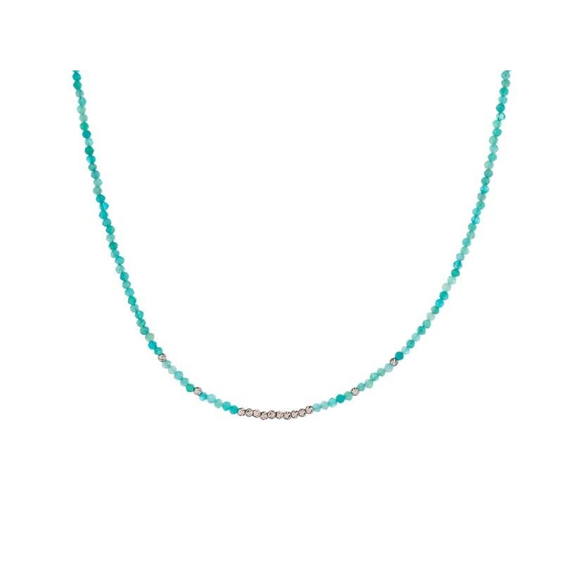Collar con amazonita azul natural, en plata 925 rodiada, largo 40 + 5 cm
