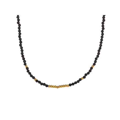 Colar com espinélio preto natural, em prata dourado 925, comprimento 40 + 5 cm