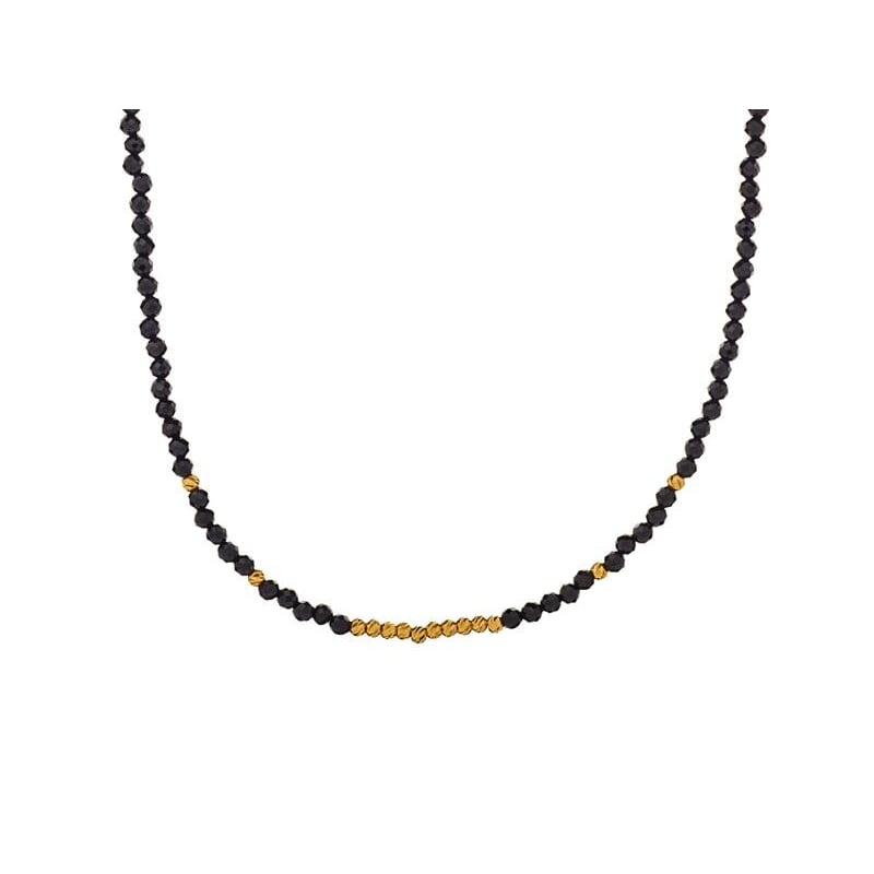 Collier avec spinelle noir naturel, en argent doré 925, longueur 40 + 5 cm