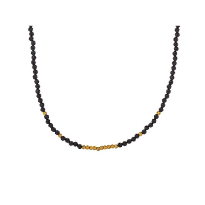 Colar com espinélio preto natural, em prata dourado 925, comprimento 40 + 5 cm