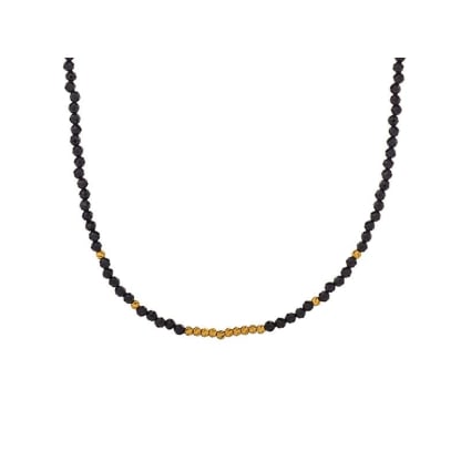 Collana con spinello nero naturale, in argento dorato 925, lunghezza 40+5 cm