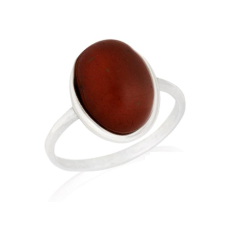 Bague avec jaspe rouge naturel, en argent rhodié 925