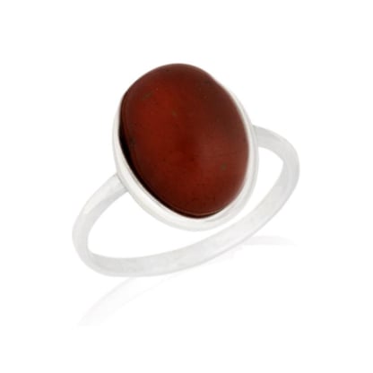 Anello con diaspro rosso naturale, in argento 925 rodiato
