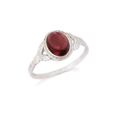 Bague avec grenat rouge naturel ovale, en argent vieilli 925