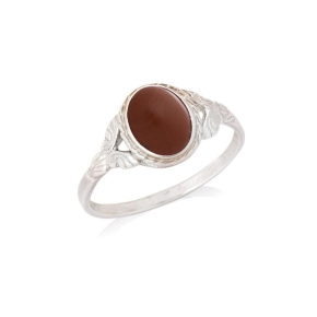 Ring with natural red jasper, in aged 925 silver