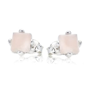 Clous d'oreilles avec quartz rose naturel carré, en argent rhodié 925