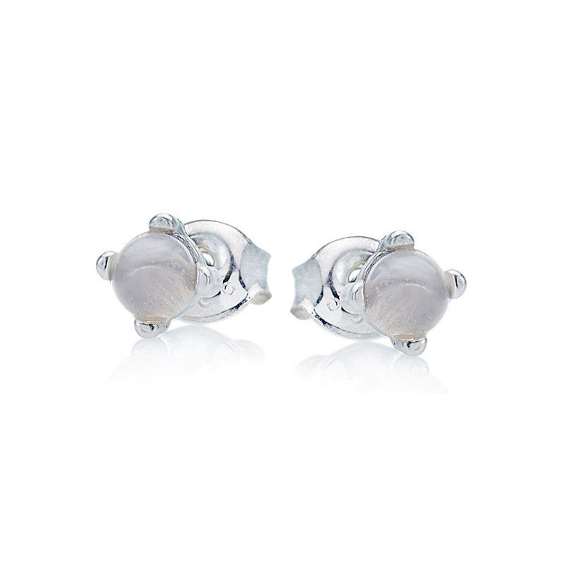 Pendientes con piedra lunar blanca redonda, en plata 925 rodiada