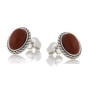 Cercei tip tip cu jasp roșu natural oval, din argint învechit 925