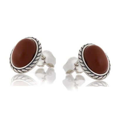 Pendientes con jaspe rojo natural ovalado, en plata 925 envejecida