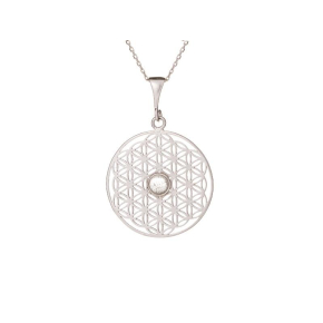 Pendentif fleur de vie avec labradorite multicolore, argent rhodié 925, 2,7+1 cm