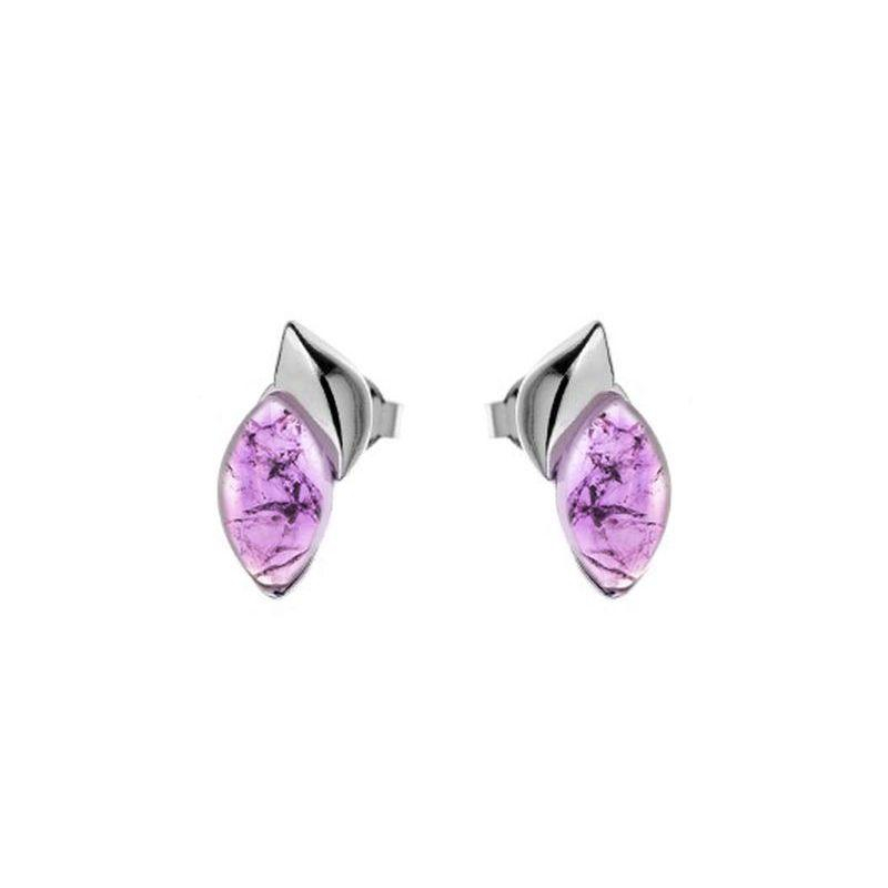 Clous d'oreilles avec améthyste violette naturelle, en argent rhodié 925