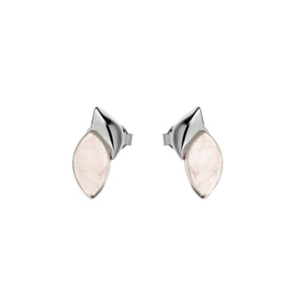 Clous d'oreilles avec quartz rose naturel, en argent rhodié 925