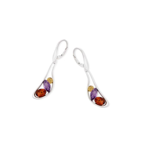 Earrings with amethyst and amber, in rhodium-plated silver 925
