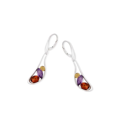 Boucles d'oreilles avec améthyste et ambre, en argent rhodié 925