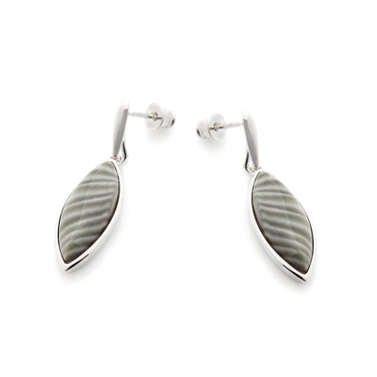 Boucles d'oreilles avec silex rayé multicolore naturel, en argent rhodié 925