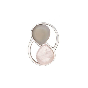 Pendant with rose quartz and gray agate, in 925 rhodium silver, height 2.5 cm