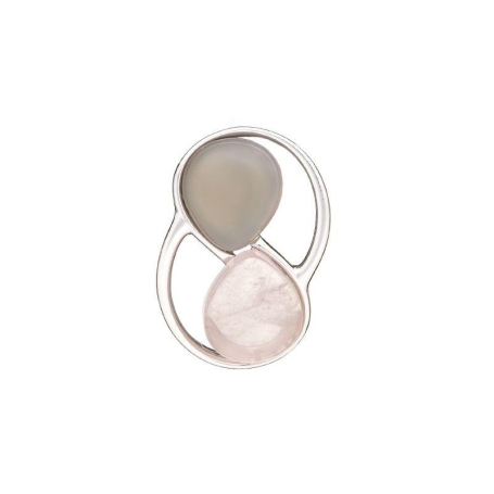 Pendant with rose quartz and gray agate, in 925 rhodium silver, height 2.5 cm
