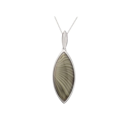 Pendant with natural multi-colored striped flint, in 925 rhodium silver