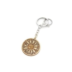 Huş ağacı, metal ve kehribar rengi güneş anahtarlığı, çapı 4 cm