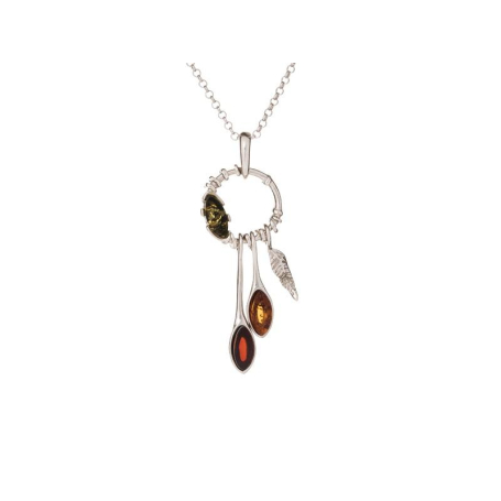 Halsketting met veelkleurig barnsteen, in 925 gerhodineerd zilver, lengte 42 + 3 cm
