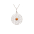 Pendentif fleur de vie avec ambre cognac, argent rhodié 925, diamètre 2,7+1 cm