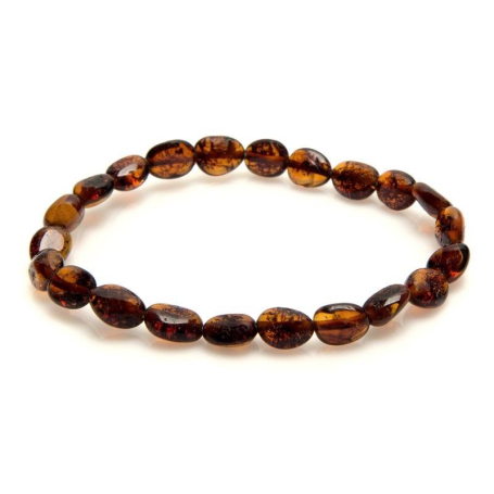 Bracelet avec ambre cognac naturel de la mer Baltique olive, longueur 19 cm