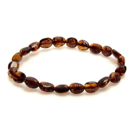 Pulseira com âmbar conhaque natural da azeitona do Mar Báltico, comprimento 19 cm