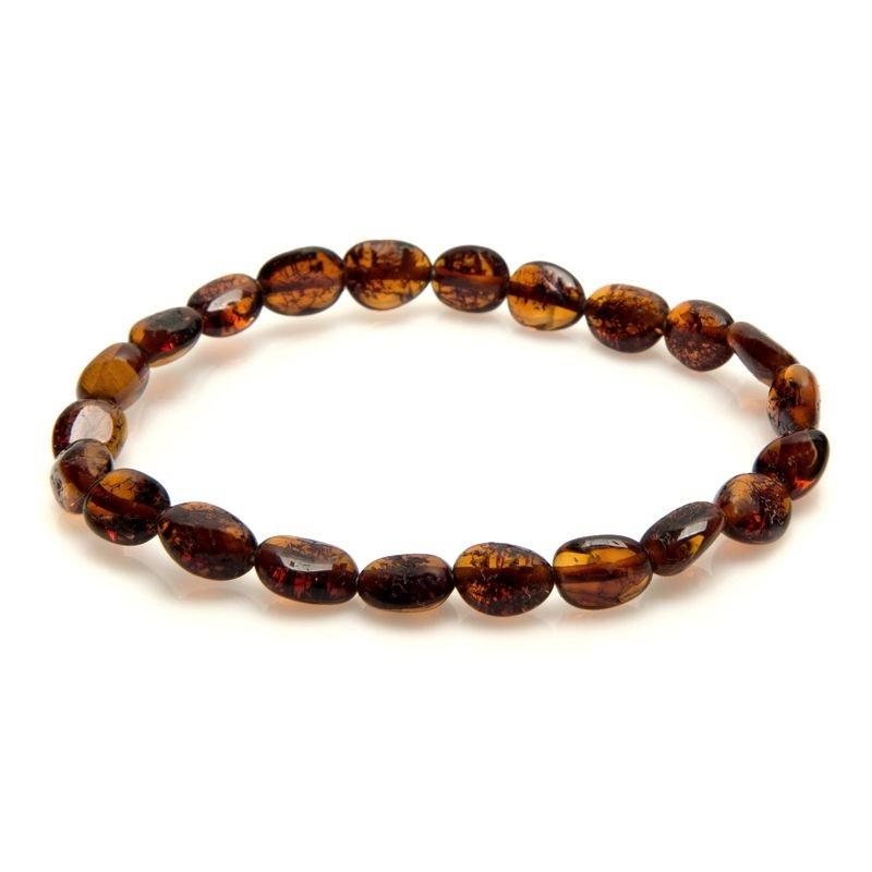 Pulseira com âmbar conhaque natural da azeitona do Mar Báltico, comprimento 19 cm