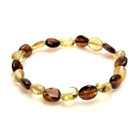 Bracelet avec ambre multicolore naturel de la mer Baltique olive, longueur 18 cm