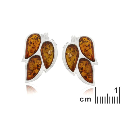 Earrings with natural cognac amber, in 925 rhodium silver