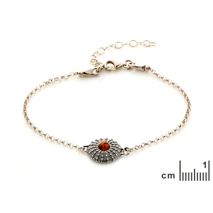 Bracelet avec ambre cognac, argent vieilli 925, 18 + 3 cm