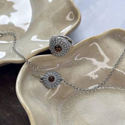 Bracelet avec ambre cognac, argent vieilli 925, 18 + 3 cm