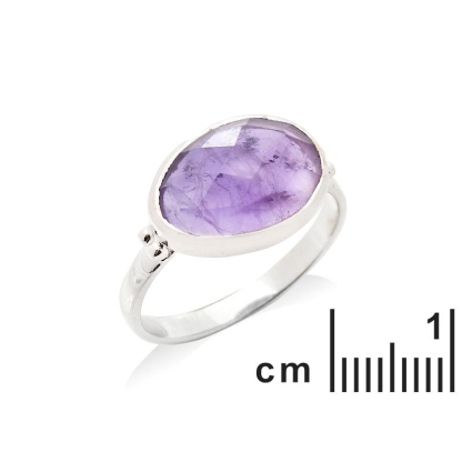 Ring with natural purple amethyst, in rhodium-plated silver 925