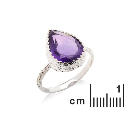 Inel cu ametist mov natural, din argint 925 placat cu rodiu