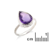 Ring with natural purple amethyst, in rhodium-plated silver 925