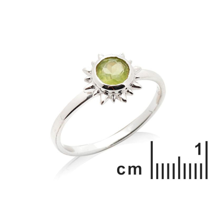 Ring with natural green peridot, in 925 rhodium silver