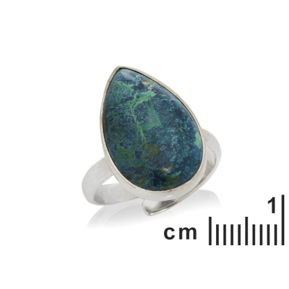Ring met natuurlijk blauw shattuckiet, in gerhodineerd zilver 925