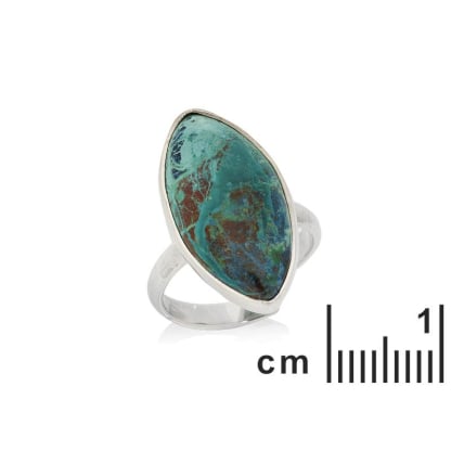 Bague avec shattuckite bleue naturelle, en argent rhodié 925