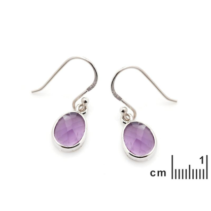 Doğal mor ametistli küpeler, 925 rodyum kaplama gümüş