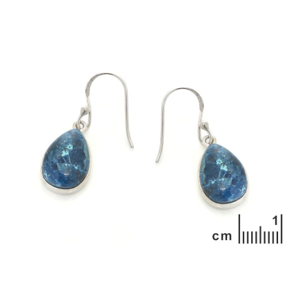 Boucles d'oreilles avec shattuckite bleue naturelle, en argent rhodié 925