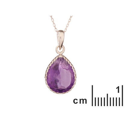 Pendentif goutte avec améthyste violette, argent rhodié 925, hauteur 1,5+0,8 cm
