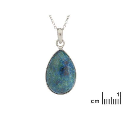 Pendente goccia con shattuckite blu, in argento 925 rodiato, altezza 2+0,8 cm