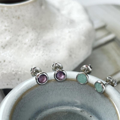 Earrings with natural blue amazonite, in rhodium silver 925