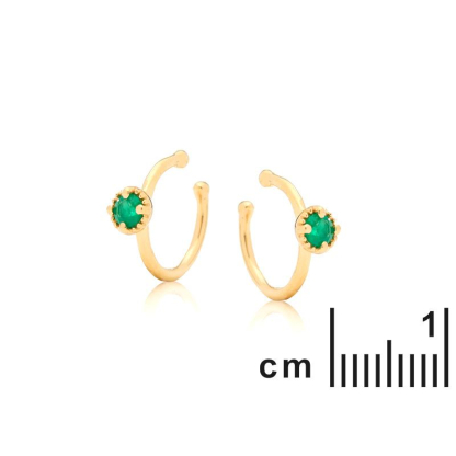 Piercing com ónix verde natural, em prata dourado 925