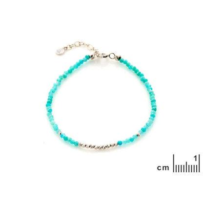 Pulseira com amazonita azul, prata 925 banhada a ródio, 15,5 + 3 cm