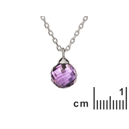 Halsketting met paarse amethist, in 925 gerhodineerd zilver, lengte 42 + 3 cm