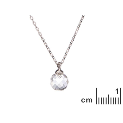 Colier cu bilă cristal de stâncă, din argint 925 rodiu, lungime 42 + 3 cm