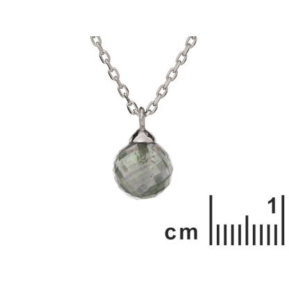 Necklace with green aventurine, in 925 rhodium silver, length 42 + 3 cm
