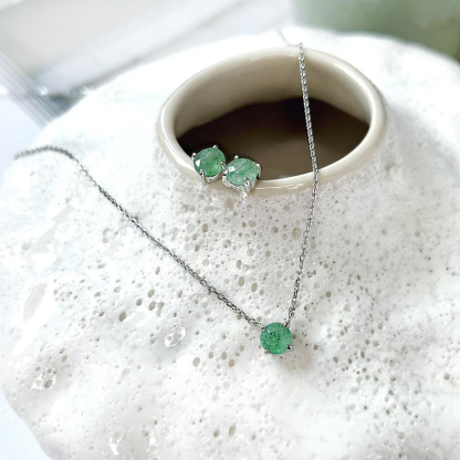 Necklace with natural green quartz, in 925 rhodium silver, length 42 + 3 cm
