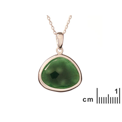 Colar com aventurina verde, em prata 925 banhada a ródio, comprimento 42 + 3 cm